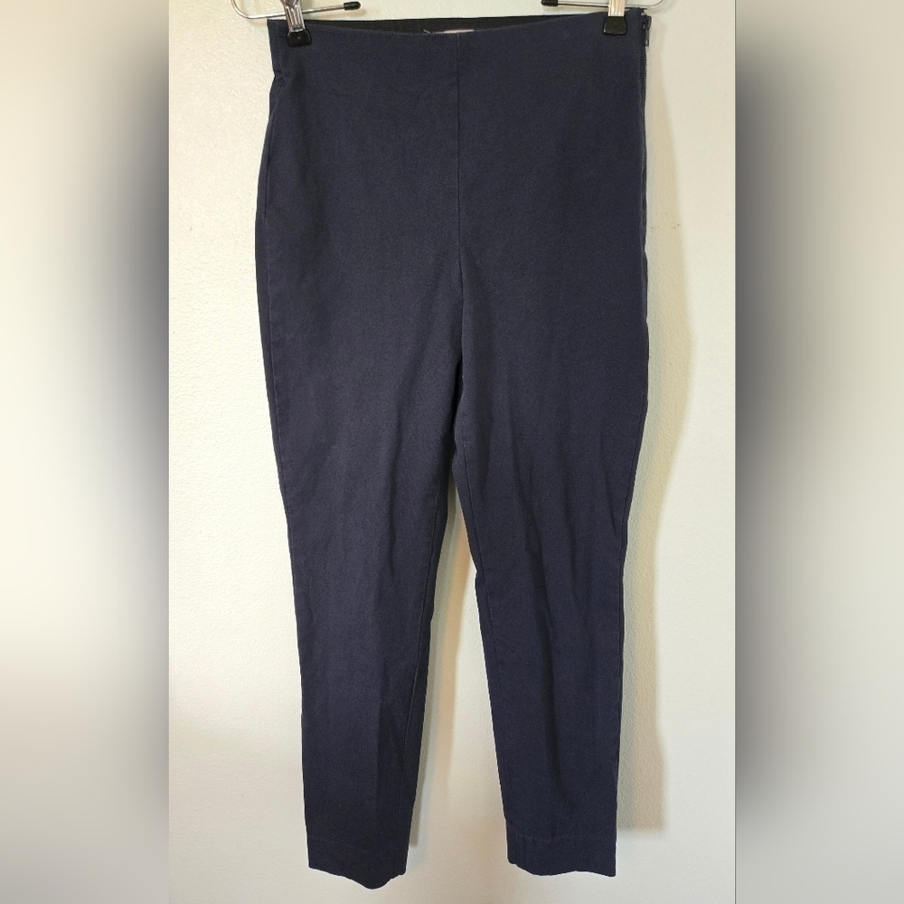 Everlane Navy High Rise Stretch Side Zip Elastic Waist Trousers Size 2